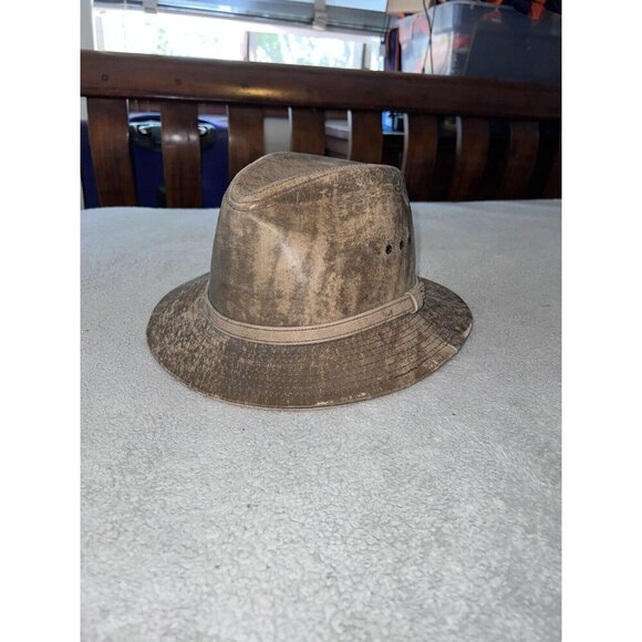 THE WALT DISNEY COMPANY Brown Leather Fedora Hat Safari Indiana Jones Made USA - Picture 1 of 11